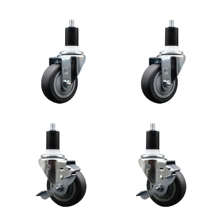 Service Caster 3.5'' Thermoplastic Rubber Wheel Swivel 1-1/2'' Expanding Stem Caster Set 2 Brakes, 4PK SCC-EX20S3514-TPRB-2-TLB-2-112